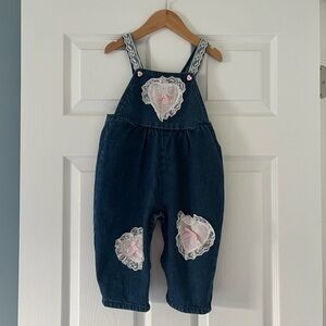 Hopscotch Vintage Denim Overalls 24 months lace hearts